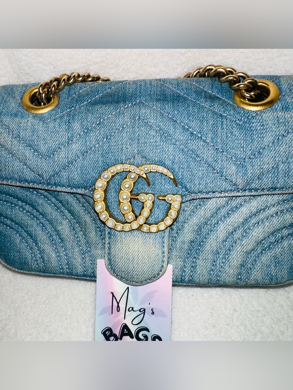 Gucci: Denim GG Pearl Marmont Quilted Matelasse Limited Edition Crossbody - Picture 4 of 16